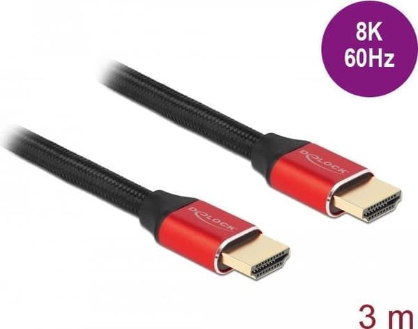 Delock - Ultra High Speed HDMI-kabel - HDMI han til HDMI han - 3,0 m - tredobbelt isolering - sort, rød - guldbelagte kontakter, understøtter 8K 60 Hz