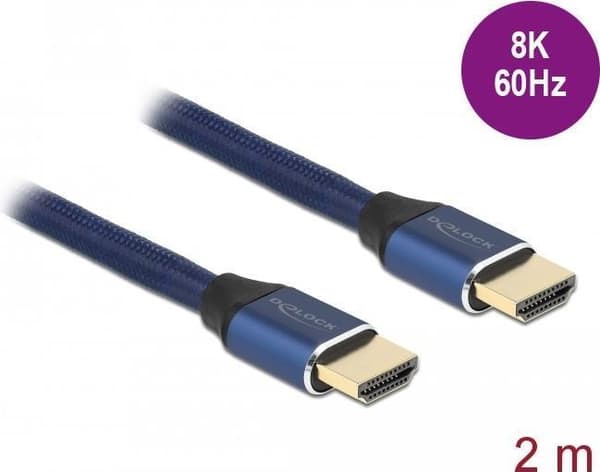 Delock - Ultra High Speed HDMI-kabel - HDMI han til HDMI han - 2,0 m - tredobbelt isolering - blå - guldbelagte kontakter, understøtter 8K 60 Hz (7680