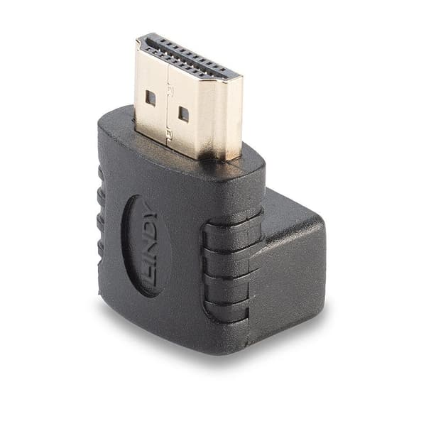 Lindy - Video-/ljudadapter - HDMI - HDMI 19 stift (M) - HDMI 19 stift (W) - skärmad - kontakt 90° (41086)