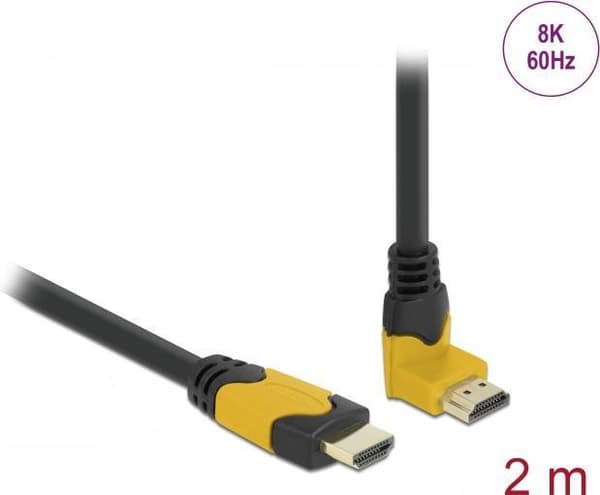 Delock - Høj hastighed - HDMI-kabel - HDMI-han lige til HDMI-han vinklet op - 2 m - sort - Dolby DTS-HD Master Audio-understøttelse, Dolby TrueHD-unde