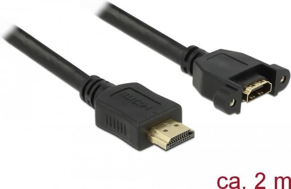 DeLOCK - HDMI med Ethernet-forlængerkabel - HDMI (M) til HDMI (W) skrues - 2,0 m - sort - 4K-understøttelse (85464)