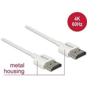 DeLOCK High Speed HDMI med Ethernet - HDMI med Ethernet-kabel - HDMI (M) till HDMI (M) - 1,0 m - trippelisolering - vit - 4K-stöd (85122)