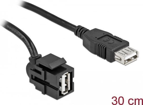 Delock - USB-kabel - USB (F) vinklad till USB typ A (F) - USB2.0 - 30 cm - svart (86870)