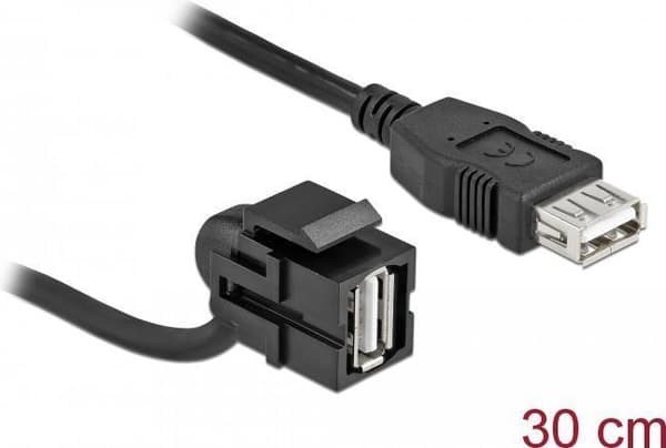 Delock Keystone-modul USB 2.0 A hun 110° > USB 2.0 A hun med kabel sort (86869)