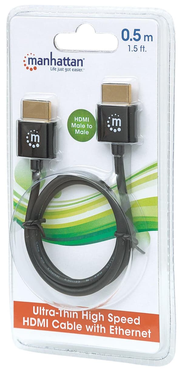 Manhattan HDMI-kabel 0,50 m 394406 Sort [1x HDMI-stik - 1x HDMI-stik]