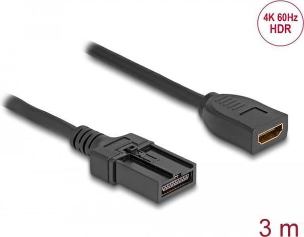 Delock - Høj hastighed - HDMI-kabel - HDMI hun til HDMI type E (Automotive) hanlåsning - 3,0 m - dobbelt isolering - sort - understøtter 4K 60 Hz (384