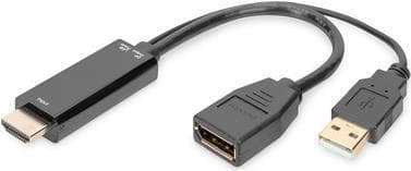 DIGITUS - Adapterkabel - HDMI han til USB, DisplayPort - 20cm - dobbelt isolering - sort - 2K understøttelse, understøtter 4K 30 Hz (3840 x 2160), und