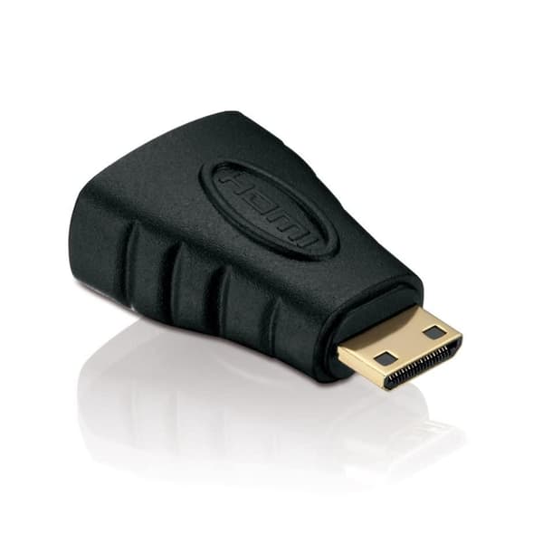 Helos Mini HDMI/HDMI Adapter - Eco - 1080p Mini HDMI/HDMI 1080p adapter med guldbelagte stik. Mini HDMI C-stik (19-bens) til HDMI A-stik (19-bens). Fa