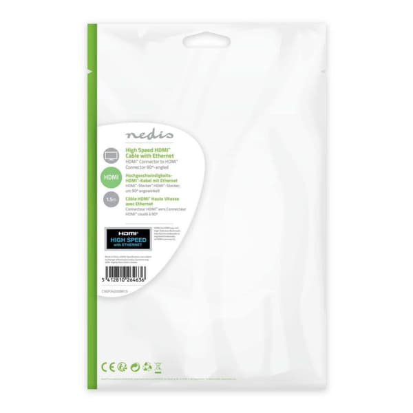 Nedis CVGP34200BK15 højhastigheds HDMI-kabel med Ethernet HDMI-stik - HDMI-stik 90° vinklet 1,5 M sort