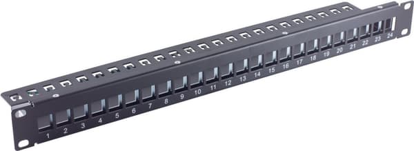 shiverpeaks ®-BASIC-S--Patch panel-19" patch panel uudstyret, 24-ports, 1U, til Keystone, sort, smalt design (BS75066-1) Sort