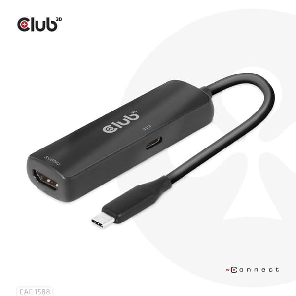 CLUB3D USB Gen2 Type-C till HDMI™ 8K60Hz eller 4K120Hz HDR10+ med DSC1.2 med Power Delivery 3.0 Active Adapter M/F