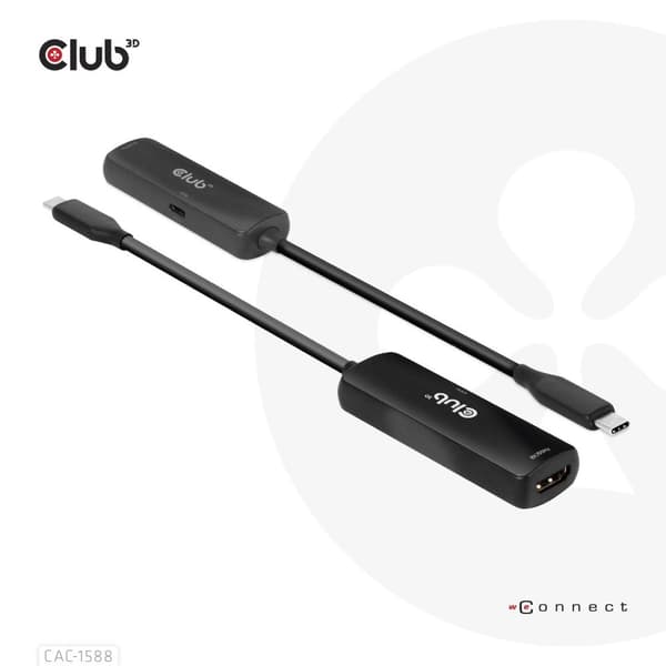 CLUB3D USB Gen2 Type-C till HDMI™ 8K60Hz eller 4K120Hz HDR10+ med DSC1.2 med Power Delivery 3.0 Active Adapter M/F
