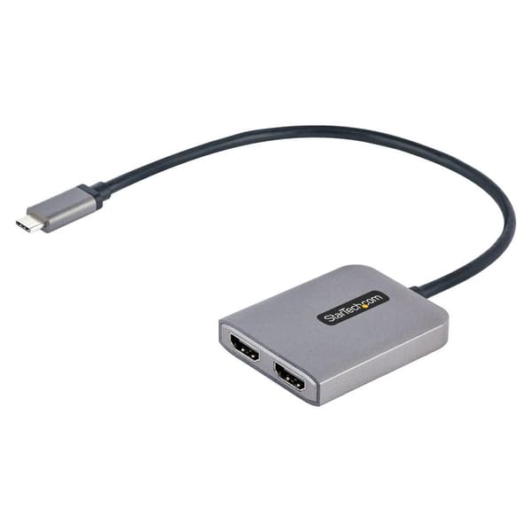 StarTech.com USB-C MST HUB, USB-C til Dual HDMI 4K 60Hz, USB Type C Multi Monitor Adapter til bærbar computer med 30 cm kabel, DP 1.4 Multi-Stream Tra Sort, Grå