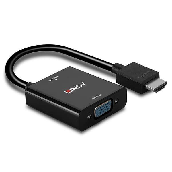 Lindy 38291 -videokaapelisovitin 0,1 m HDMI Type A (Standard) VGA (D-Sub) Musta