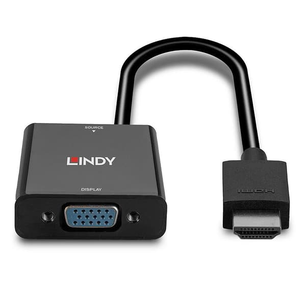 Lindy 38291 -videokaapelisovitin 0,1 m HDMI Type A (Standard) VGA (D-Sub) Musta