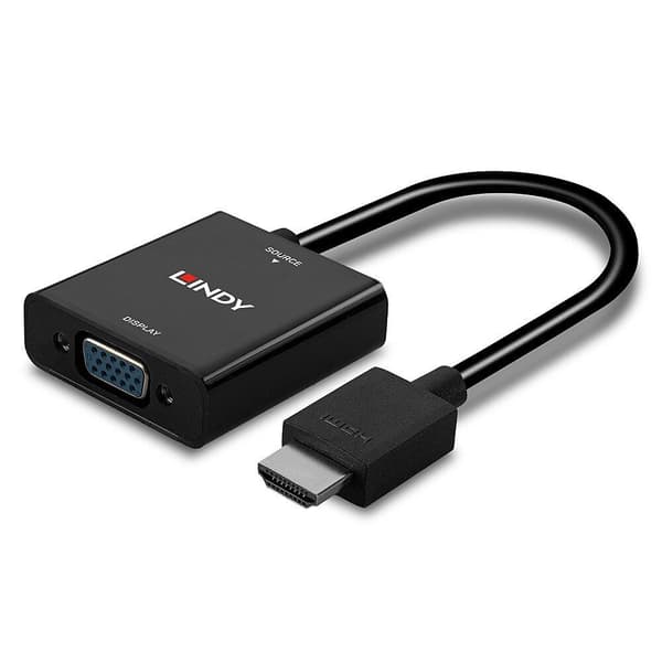 Lindy 38291 -videokaapelisovitin 0,1 m HDMI Type A (Standard) VGA (D-Sub) Musta