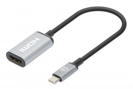 Manhattan 153706 videokabeladapter 0,15 m USB Type-C HDMI Svart, Silver