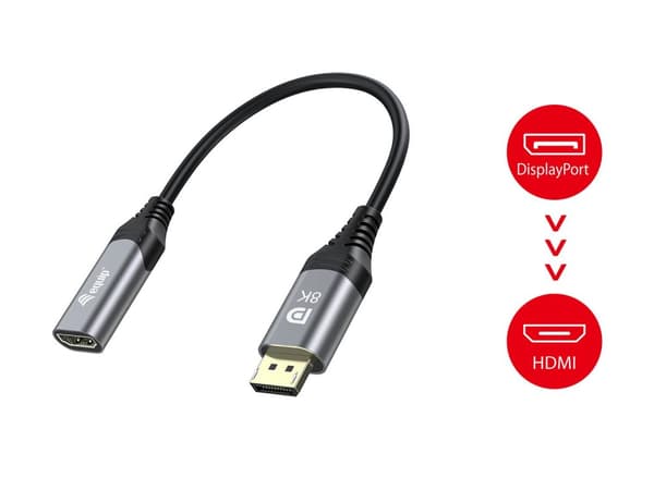 Utrusta Displayport->HDMI-adapter 1,4 M/F 8K/60Hz grå (133446)