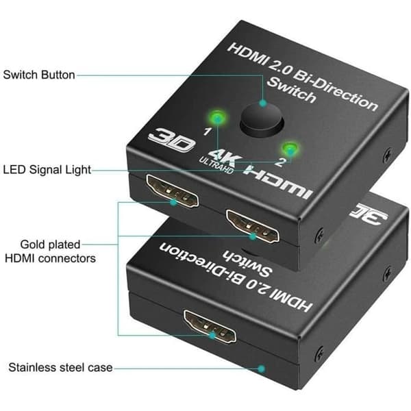 Switch Displayport 4K HDMI Dubbelriktad Splitter lin 2 Out -2 in 1 Out Switch Mini Splitter HDMI Splitter 2