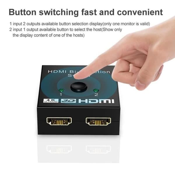 HDMI Dubbelriktad Switcher, HDMI Splitter 4K, 2x1 eller 1x2 HDMI Switcher för HDTV,DVD, High-Definition TV och