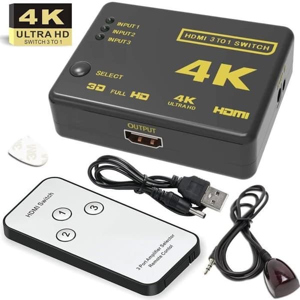 4K HDMI Switch, Phoebe168 Intelligent 3 Ports HDMI Switcher, Splitter, Stöder 4K, 1080P Full HD-video, 3D 1243