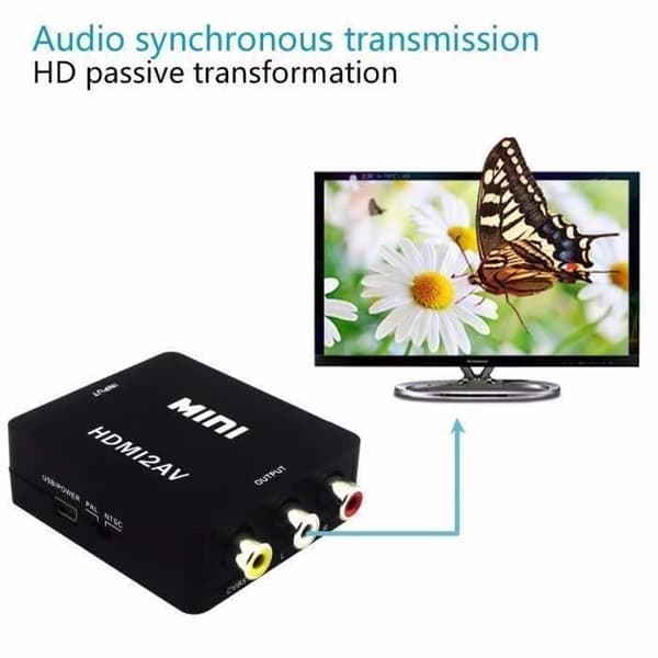 Composite Audio and Video CVBS HDMI Converter Adapter AV Conversion Video Converter AV2HDMI HDMI 1080P（Svart）
