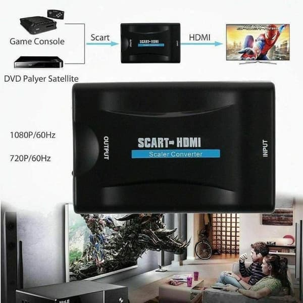 SCART till HDMI-omvandlare SCART till HDMI-adapter 1080P HD Kompatibel med NTSC PAL för Sky HD Blu Ray PS3 TV CR A284