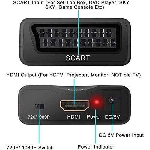SCART till HDMI-omvandlare SCART till HDMI-adapter 1080P HD Kompatibel med NTSC PAL för Sky HD Blu Ray PS3 TV CR A284