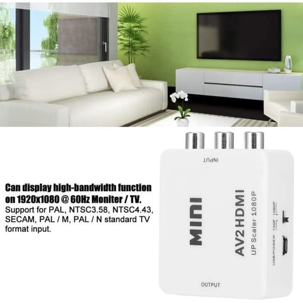 RCA till HDMI Converter, Mini RCA till HDMI Adapter AV2HDMI HD Converter, HDMI Video Audio Converter som stöder A201