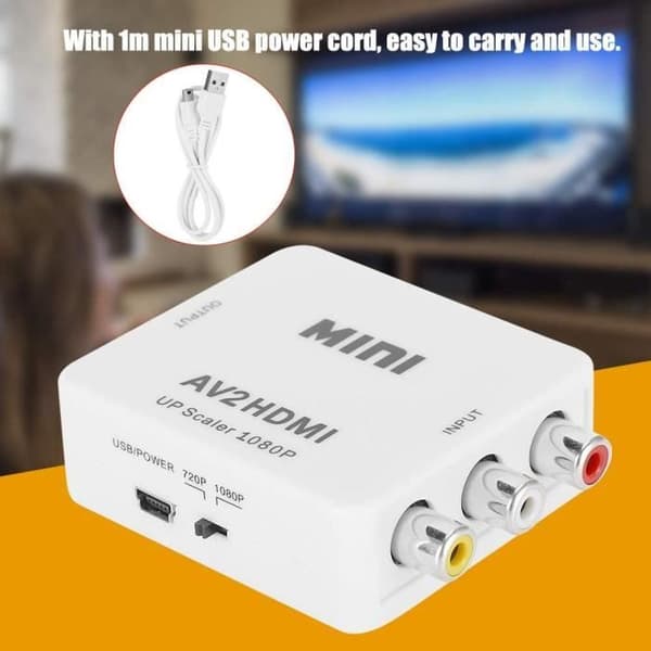 RCA till HDMI Converter, Mini RCA till HDMI Adapter AV2HDMI HD Converter, HDMI Video Audio Converter som stöder A201