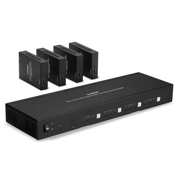 LINDY Extender sändare Matris HDMI 4K60 4x4 över RJ45 upp till 70m med PoC 4 mottagare