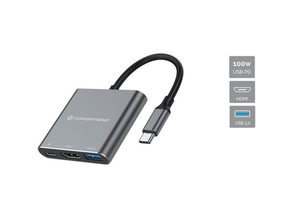 CONCEPTRONIC Adapter USB-C -> HDMI,USB3.0,PD 0.25m (DONN18G)