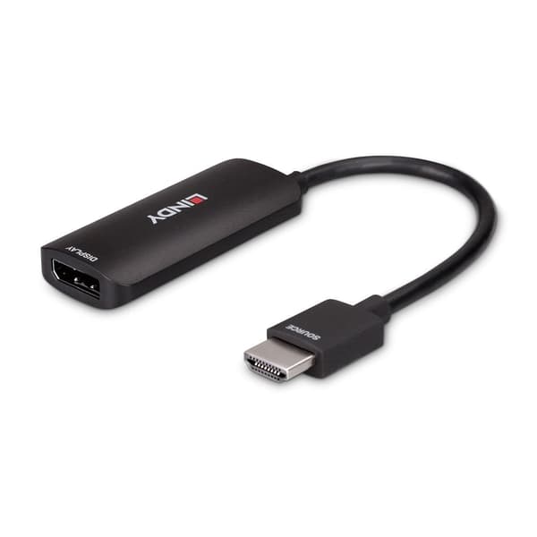 Lindy - Adapterkabel - HDMI hane till DisplayPort, Micro USB Typ B (endast strömförsörjning) - 6,25" - Svart - Stöder 8K 60 Hz (7680 x 4320), Stöder 4