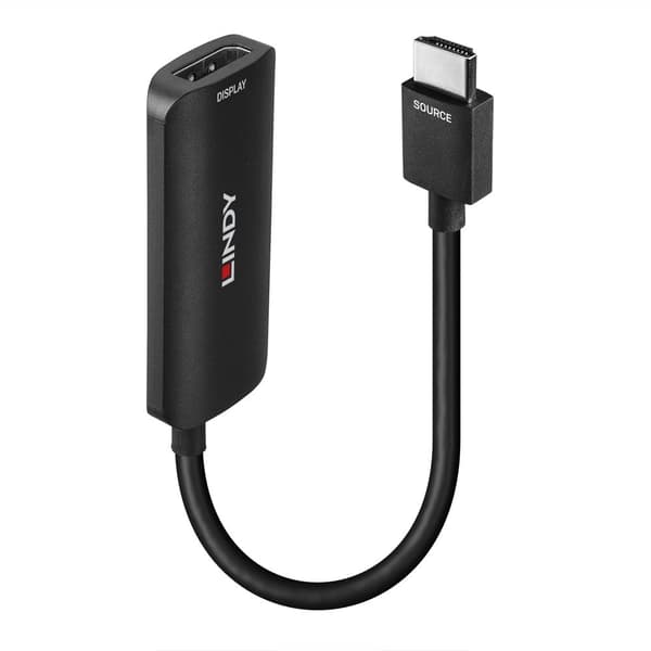 Lindy - Adapterkabel - HDMI hane till DisplayPort, Micro USB Typ B (endast strömförsörjning) - 6,25" - Svart - Stöder 8K 60 Hz (7680 x 4320), Stöder 4