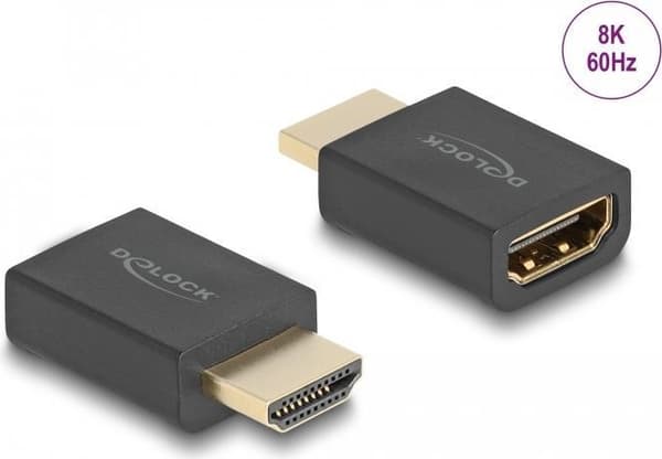 Delock - High-speed - HDMI-adapter med Ethernet - HDMI han til HDMI hun - Sort - understøtter 8K 60 Hz (7680 x 4320), Ethernet-understøttelse (66460)