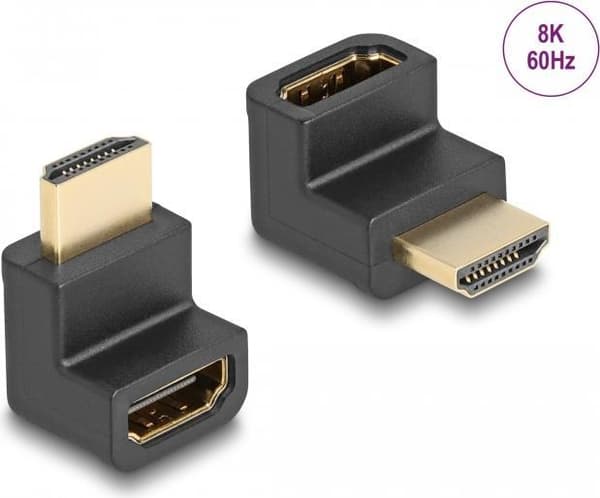 Delock - Nopea - HDMI-suorakulmasovitin - HDMI-uros-HDMI-naaras, kulmassa alaspäin - Musta - tukee 8K 60 Hz (7680 x 4320), Ethernet-tuki (66458)
