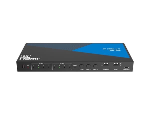 NÖRDIC 8K HDMI 2.1 eARC/ARC matrisebryter 4x2 med Extractor Toslink & Stereo, HDMI CEC, Dolby Atmos/Digital Plus, DTS Master