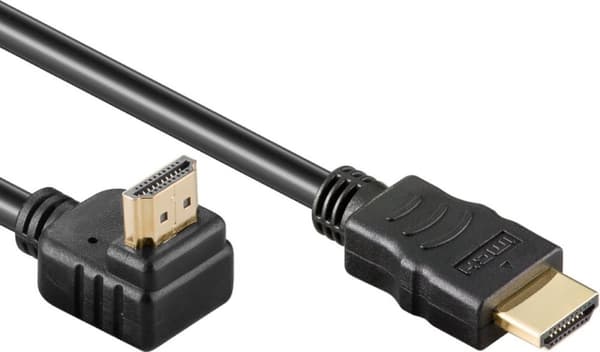 HDMI-kabel - hægtet 90° på stævnen - HDMI 2.0 (4K 60Hz + HDR) / sort - 1,5 meter