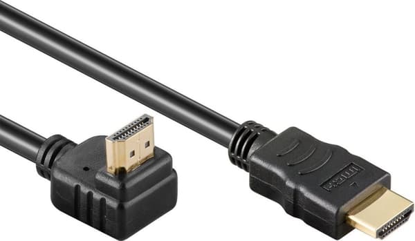 HDMI-kabel - hægtet 90° på stævnen - HDMI 2.0 (4K 60Hz + HDR) / sort - 1,5 meter