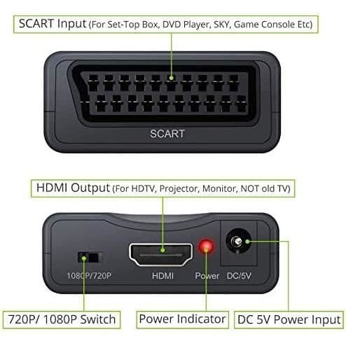 SCART till HDMI-omvandlare, SCART till HDMI-adapter Audio Video Converter Rater Support HDMI 720-1080P-utgång för[3]
