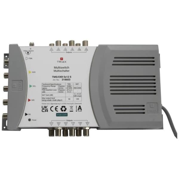 Triax TMS/CKR 5x12 S SAT multiswitch Ingångar (multiswitch): 5 (4 SAT/1 markbunden) Antal abonnenter: 12