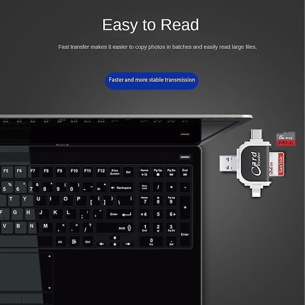 Moniporttinen 4-in-1-kortinlukija, USB C SD TF -muistikortinlukija
