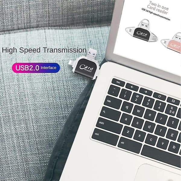 Moniporttinen 4-in-1-kortinlukija, USB C SD TF -muistikortinlukija