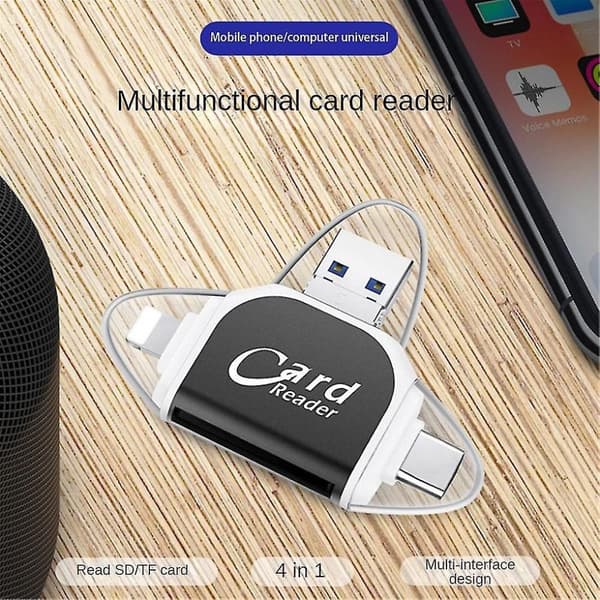 Moniporttinen 4-in-1-kortinlukija, USB C SD TF -muistikortinlukija
