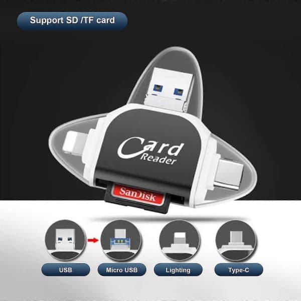 Moniporttinen 4-in-1-kortinlukija, USB C SD TF -muistikortinlukija