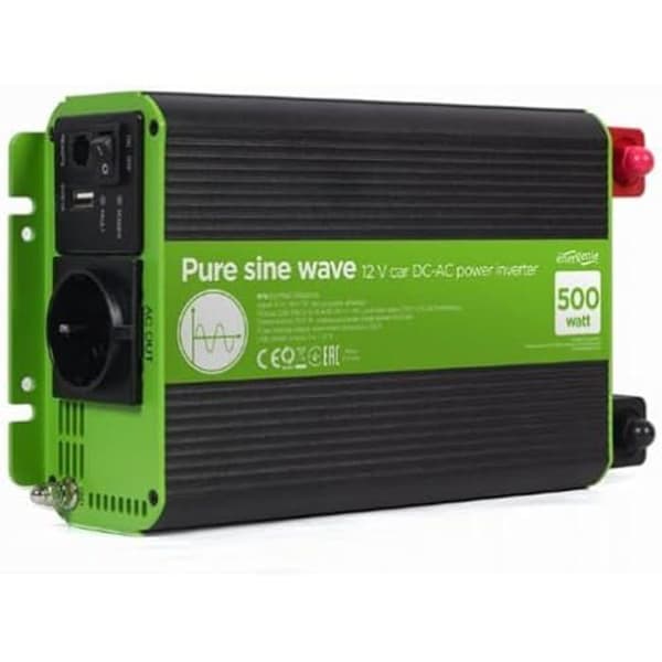 GEMBIRD 12V 500W SINE WAVE Pure Car Inverter DC-AC Svart, Grön