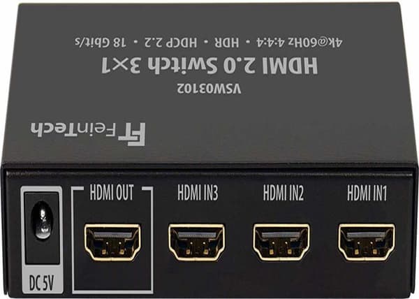 Feintech - VSW03102 - HDMI 2.0 Switch 3 x 1 Automatic Switching 4K 60 Hz HDR CEC