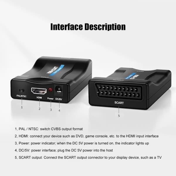 Petyoung® Scart till HDMI-omvandlare Scart till HDMI-adapter 1080P HD för DVD, Sky Box, STB, etc.