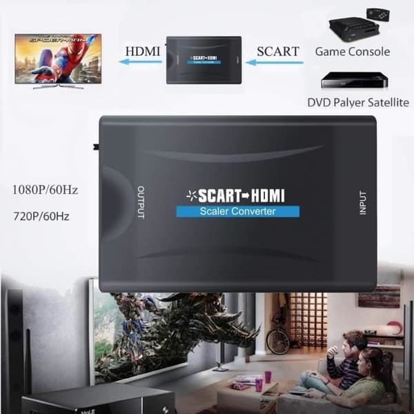 Scart till HDMI-omvandlare Scart till HDMI-adapter Video Audio Up scaler kompatibel med HDMI 1080P för Smartphone Bo[237]