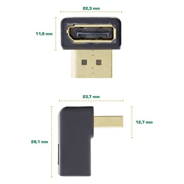 Inline - 17199U - (R) DisplayPort-adapter DisplayPort hane/hona armbåge ner